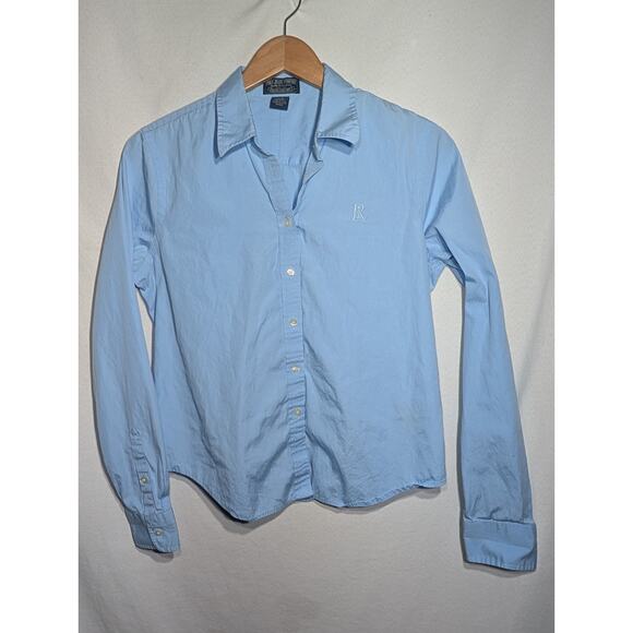 Ralph Lauren Womens Blue Button Up L Embroidered Logo Cotton Minimalist Staple - Picture 1 of 5